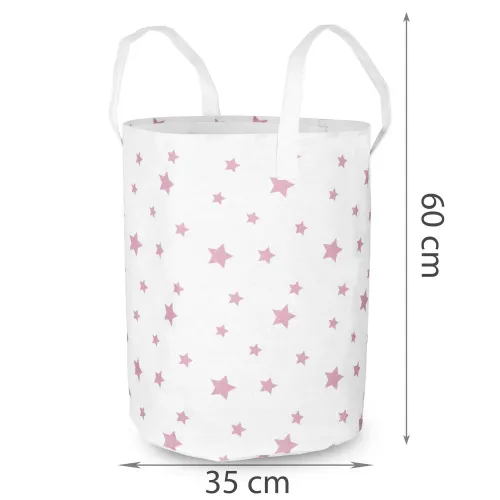 Coș Ricokids pentru jucării, alb cu stelute roz, 60 cm x 35 cm