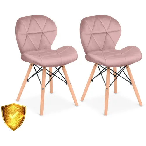 Set 2 scaune din velur Sofotel Sigma, model scandinav si modern, roz, 29X39X72 cm