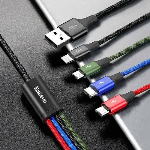 Cablu USB Fast Baseus 4in1 USB-C / Lightning / 2x Micro 3,5A 1,2m (negru)
