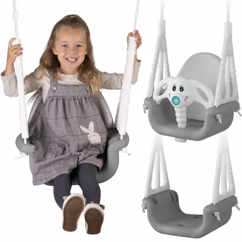 Leagăn cu scaun pentru copii Ricokids 3în1, model elefant, gri-alb