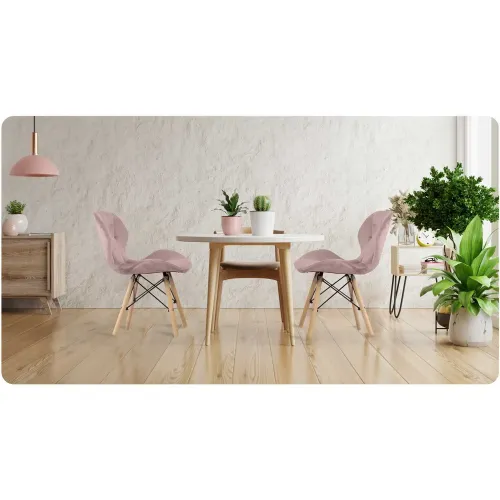 Set 2 scaune din velur Sofotel Sigma, model scandinav si modern, roz, 29X39X72 cm