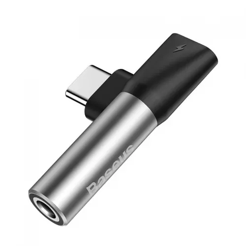 Adaptor Audio Baseus L41 USB-C la Mini Jack 3.5mm + USB-C, argintiu