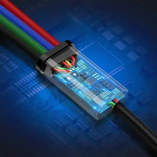 Cablu USB Fast Baseus 4in1 USB-C / 2x Lightning / Micro 3,5A 1,2m, negru