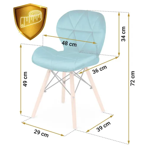 Set 2 scaune din velur Sofotel Sigma, model scandinav si modern, albastru deschis, 29X39X72 cm