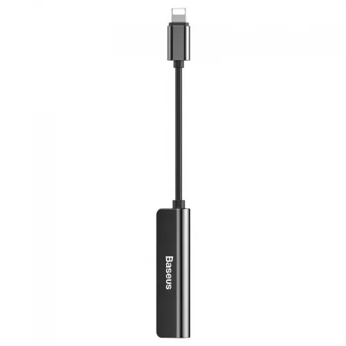 Adaptor audio Baseus L52 Lightning la mini mufă 3,5 mm și 2x Lightning (negru)
