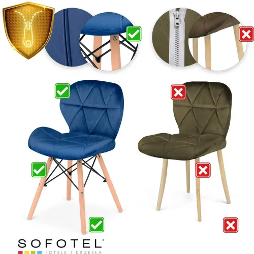 Set 2 scaune din velur Sofotel Sigma, model scandinav si modern, bleumarin, 29X39X72 cm