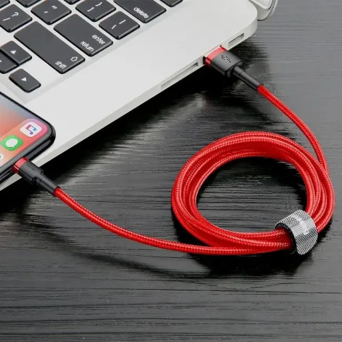 Cablu USB Lightning Baseus Cafule 2.4A 1m, negru + roșu